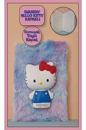 3D Boyutlu Squishy Hello Kitty Kapak Figürlü Yumuşak Tüylü Çizgili Defter Günlük - Model 3