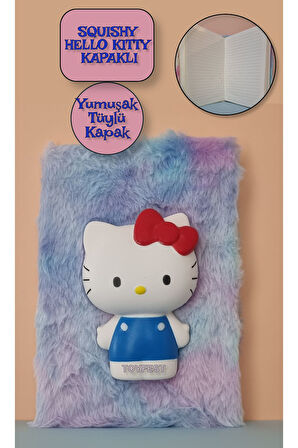 3D Boyutlu Squishy Hello Kitty Kapak Figürlü Yumuşak Tüylü Çizgili Defter Günlük - Model 3