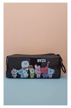BTS BT21 Temalı Dev Fermuarlı Kalemlik Şeffaf Kalem Kutusu Çantası - Siyah