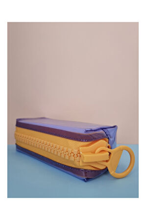 BTS BT21 Temalı Dev Fermuarlı Kalemlik Şeffaf Kalem Kutusu Çantası - Pastel Mor