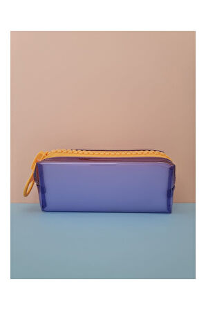 BTS BT21 Temalı Dev Fermuarlı Kalemlik Şeffaf Kalem Kutusu Çantası - Pastel Mor