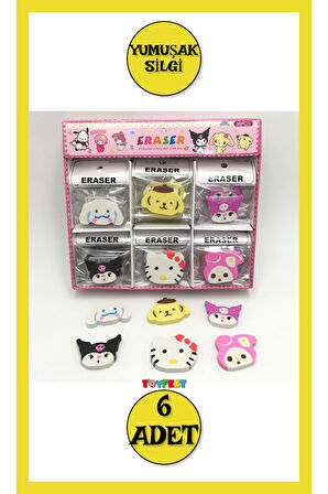 Sanrio Figürlü Yumuşak Silgi - Hello Kitty - Kuromi - My Melody - Cinnamoroll 6 lı Set - 6 ADET