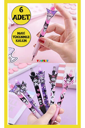 Sanrio Kuromi Figürlü Mavi Tükenmez Kalem - 6 lı Set - 6 ADET