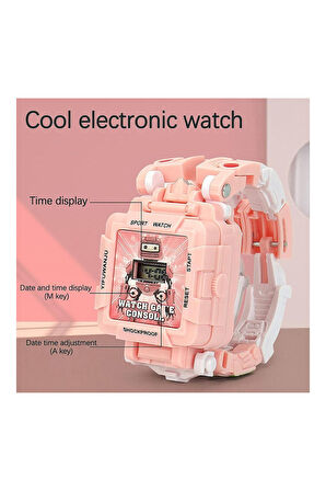Tetris Oyunlu Transformers Robot Saat - Pastel Pembe