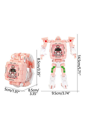 Tetris Oyunlu Transformers Robot Saat - Pastel Pembe