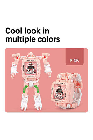 Tetris Oyunlu Transformers Robot Saat - Pastel Pembe