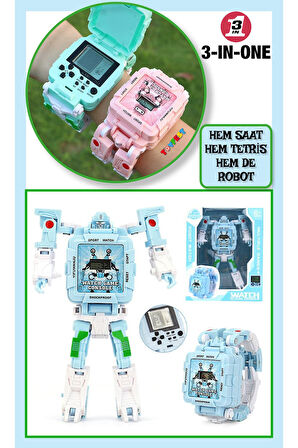 Tetris Oyunlu Transformers Robot Saat - Pastel Mavi
