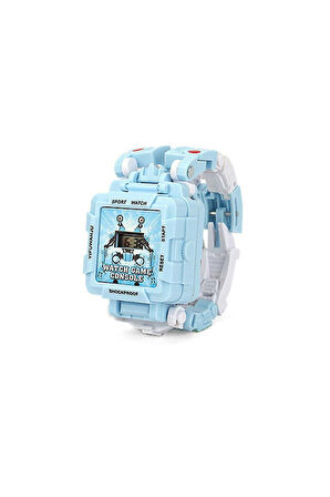 Tetris Oyunlu Transformers Robot Saat - Pastel Mavi