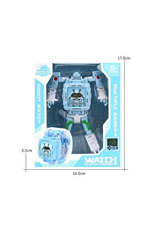 Tetris Oyunlu Transformers Robot Saat - Pastel Mavi