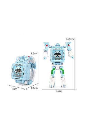 Tetris Oyunlu Transformers Robot Saat - Pastel Mavi