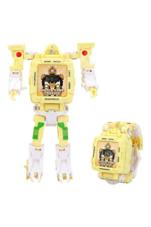 Tetris Oyunlu Transformers Robot Saat - Pastel Sarı