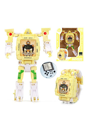 Tetris Oyunlu Transformers Robot Saat - Pastel Sarı