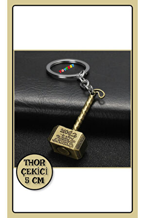 Marvel Avengers Thor'un Çekici - Metal Thor Çekiç Figürlü Anahtarlık - Altın Renkli