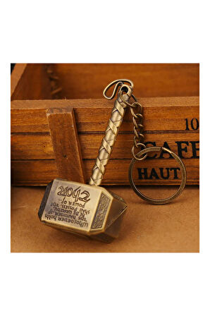 Marvel Avengers Thor'un Çekici - Metal Thor Çekiç Figürlü Anahtarlık - Altın Renkli