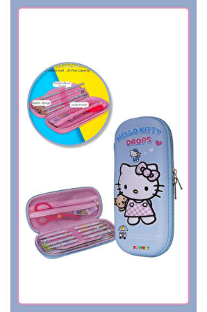 3D Kabartmalı Hello Kitty Figür Kapaklı Kalem Çantası - Kalem Kutusu - Pastel Mavi Model
