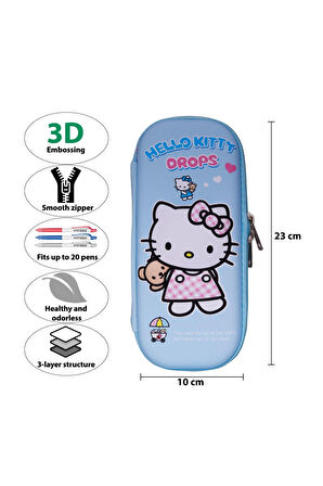 3D Kabartmalı Hello Kitty Figür Kapaklı Kalem Çantası - Kalem Kutusu - Pastel Mavi Model