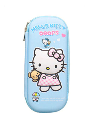 3D Kabartmalı Hello Kitty Figür Kapaklı Kalem Çantası - Kalem Kutusu - Pastel Mavi Model