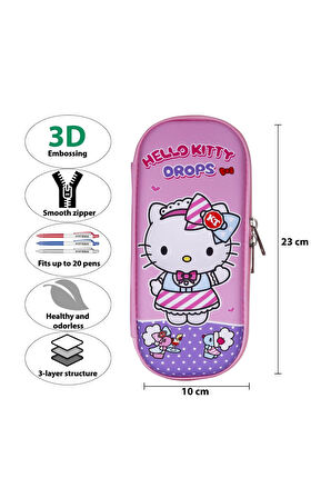 3D Kabartmalı Hello Kitty Figür Kapaklı Kalem Çantası - Kalem Kutusu - Pastel Pembe Model