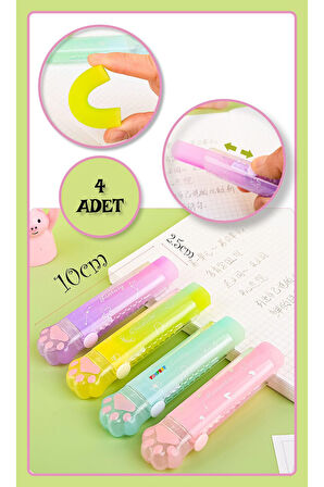 Parlak Renkli Kedi Pati Figürlü Silgi Seti - 4 ADET