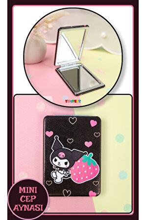 Kuromi Figürlü Mini Cep Aynası 8.6 cm X 6.2 cm - Siyah Çilek Model 3