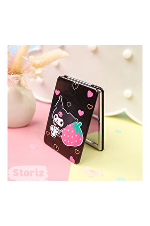 Kuromi Figürlü Mini Cep Aynası 8.6 cm X 6.2 cm - Siyah Çilek Model 3