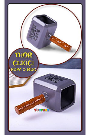 Thor Çekiç Figürlü 3 Boyutlu Thor un Çekici Porselen Kupa Mug Bardak Kalemlik Masa Üstü Kalem Kutusu