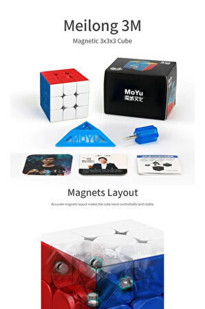 Moyu Meilong 3x3  Magnetic Cube 3M - Mıknatıslı Standlı Tornavidalı Stickersız Akıl Zeka Rübik Küp