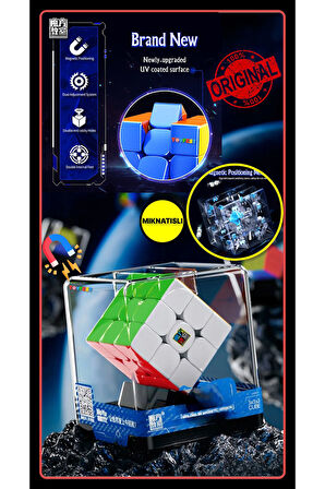 Moyu Meilong 3x3 Magnetic Cube 3m- Mıknatıslı Stickersız Standlı Şeffaf Kutulu Akıl Zeka Küp