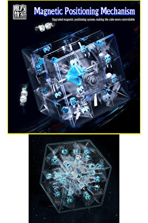 Moyu Meilong 3x3 Magnetic Cube 3m- Mıknatıslı Stickersız Standlı Şeffaf Kutulu Akıl Zeka Küp