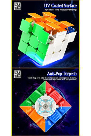 Moyu Meilong 3x3 Magnetic Cube 3m- Mıknatıslı Stickersız Standlı Şeffaf Kutulu Akıl Zeka Küp