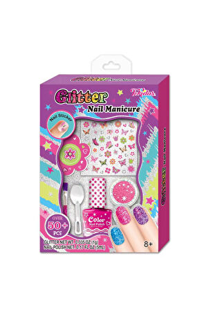 Tokidas Glitter Nail Manicure - Ojeli Simli Stickerlı Parıltılı Tırnak Manikür Makyaj Güzellik Seti N01BA-PEMBE