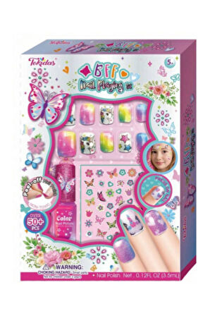 Tokidas BFF Nail Playing Set - Kelebek Modeli Ojeli Stickerlı Çocuk Takma Tırnak Seti Güzellik Seti