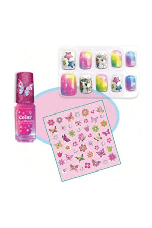 Tokidas BFF Nail Playing Set - Kelebek Modeli Ojeli Stickerlı Çocuk Takma Tırnak Seti Güzellik Seti