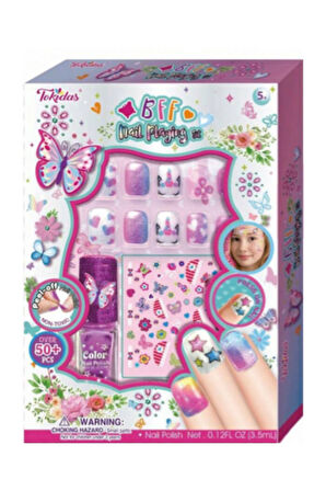 Tokidas BFF Nail Playing Set - Kelebek Modeli Ojeli Stickerlı Çocuk Takma Tırnak Seti Güzellik Seti