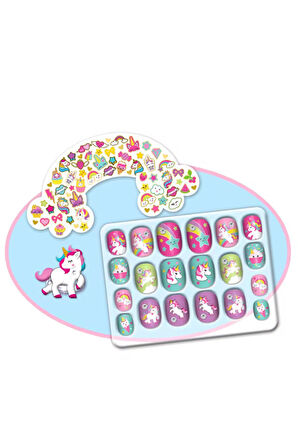 Tokidas Nail Glitz - Unicorn Temalı Stickerlı 20 Adet Çocuk Takma Tırnak Seti Güzellik Seti