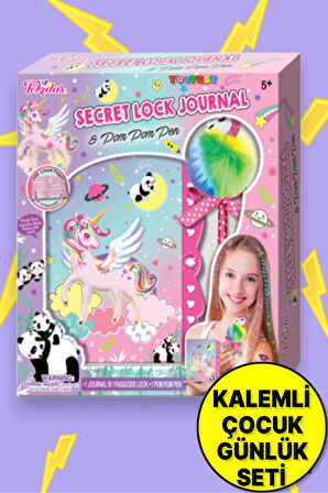 Tokidas Secret Lock Journal & Pom Pom Pen- Panda Unicorn Temalı Gizli Kilitli Pom Pom Kalemli Günlük