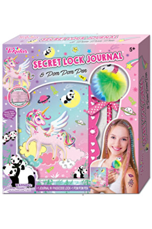 Tokidas Secret Lock Journal & Pom Pom Pen- Panda Unicorn Temalı Gizli Kilitli Pom Pom Kalemli Günlük