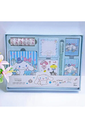 Sanrio Cinnamoroll Kawaii Anime Defter + Notluk + Sticker + Blok Not+ Kalem ve fazlası Hediyelik Set