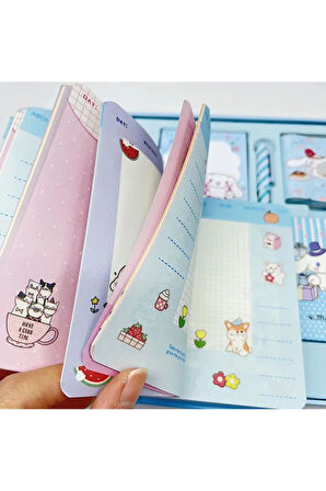 Sanrio Cinnamoroll Kawaii Anime Defter + Notluk + Sticker + Blok Not+ Kalem ve fazlası Hediyelik Set