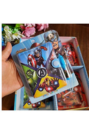 The Avengers Kaptan Amerika + Hulk + Spiderman + Iron Man Figürlü Mini Kalemli Not Defteri - 2 ADET