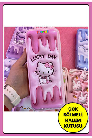 Hello Kitty Figürlü Çok Bölmeli Plastik Kalemlik Kalem Kutusu