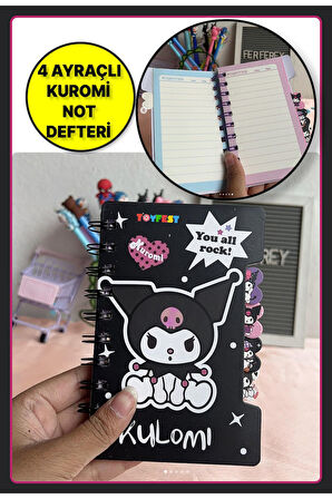 4 Ayraçlı Kuromi Figürlü Mini Cep Not Defteri Notluk - Model 1
