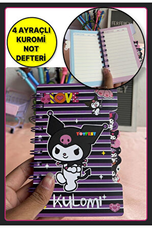 4 Ayraçlı Kuromi Figürlü Mini Cep Not Defteri Notluk - Model 2