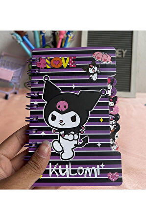 4 Ayraçlı Kuromi Figürlü Mini Cep Not Defteri Notluk - Model 2
