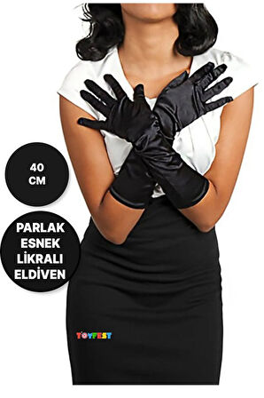 Uzun Boy Parlak Esnek Likralı Eldiven 40 Cm - 1 Çift - Siyah