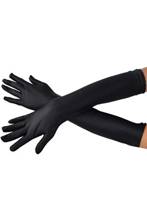 Uzun Boy Parlak Esnek Likralı Eldiven 40 Cm - 1 Çift - Siyah