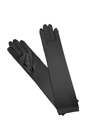 Uzun Boy Parlak Esnek Likralı Eldiven 40 Cm - 1 Çift - Siyah