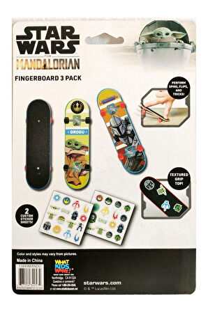 Star Wars Mandalorian Baby Yoda Figürlü 3 lü Parmak Kaykay ve 2 Sayfa Sticker Seti