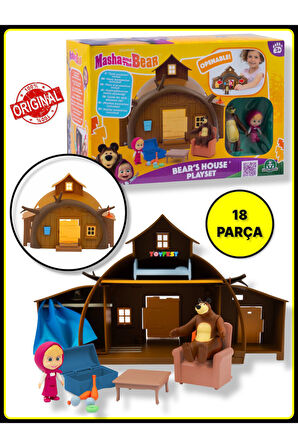 Masha ile Koca Ayı 2 li Figür ve Eşyalı Ev Oyun Seti - Masha and The Bear (Ev+ 2 Figür+ 15 Aksesuar)