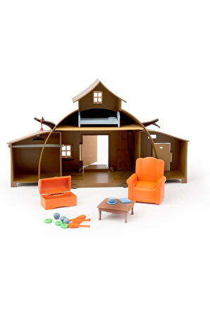 Masha ile Koca Ayı 2 li Figür ve Eşyalı Ev Oyun Seti - Masha and The Bear (Ev+ 2 Figür+ 15 Aksesuar)